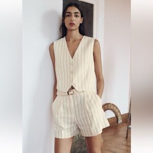 Zara STRIPED Shorts WITH BRAIDED BELT
